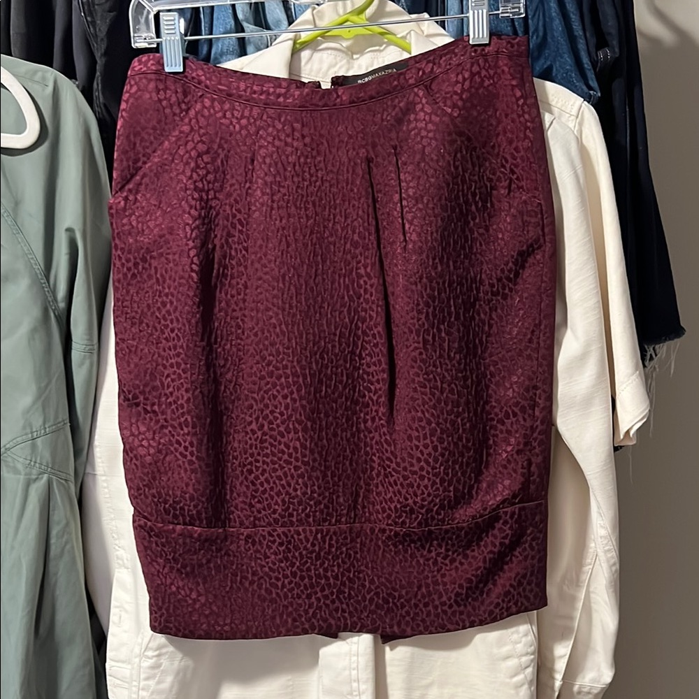 BCBGMaxAzria Red Knee-Length Silk Merlot Pencil Skirt